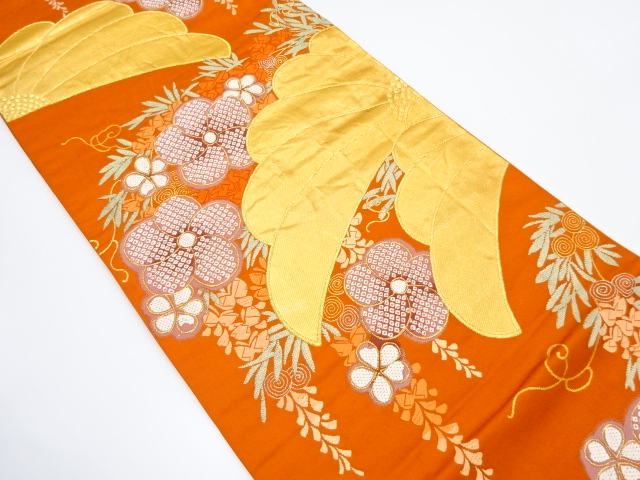 捻じり梅に菊・藤模様織り出し　袋帯